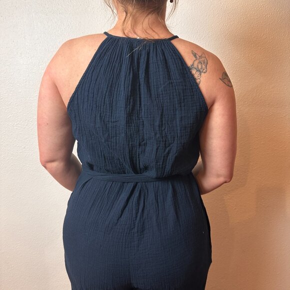 Gap Navy Waffle Long Jumpsuit V Neck Wide Leg Sleeveless Size 10 - Picture 4 of 8